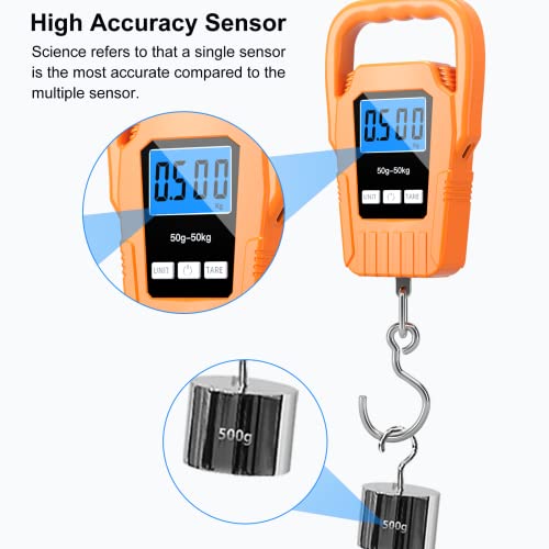 SKEAP Digital Fish Scale Hanging Scale Fishing Scale,110lb/50kg Luggage Scale,Upgrade Large Handle & Backlit LCD Display, Electronic Balance Digital Fishing Postal Scale,Orange,Fishing Gifts for Men - color: Orange