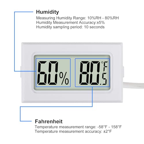 3Pcs Mini Digital Thermometer Hygrometer with Probe Electronic Temperature Humidity Gauge Meters Indoor LCD Display Fahrenheit for Humidors,Greenhouse,Garden,Incubator Reptile Terrarium - color: White-3PCS