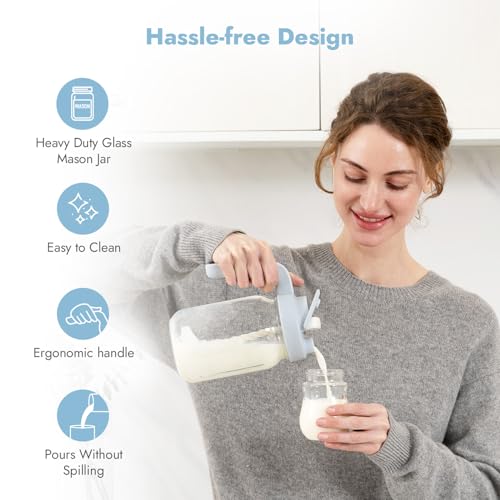 Papablic Breast Milk Pitcher, Formula & Baby Feeding Container, Blue | Glass | Wide Mouth | BPA-Free | Leakproof | Safe & Durable | Easy to Clean & Dishwasher Safe | No Bubbles & No Clumps - color: Blue