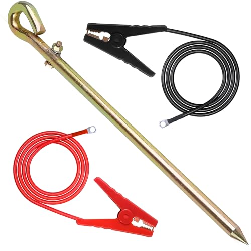 Electric Fence Wire - Grounding Rod, Connect The Energizer and Electric Fence Charger Solar Powered, Solar Electric Fence Lead Wire with Alligator Clip, for Generator Electric Fence - size: Ground Rod with 2pcs 3.7ft Wire