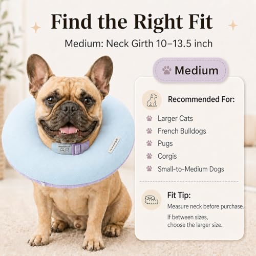 Deep Soft Recovery Collar for Dogs & Cats, Cotton Alternative to E-Collar, Adjustable Lightweight Pet Cone, Anti-Lick for Surgery & Wounds, Medium (Neck 10"-13.5"), Light Blue - color: Light Blue