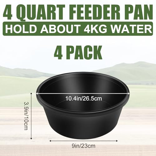 4pcs Rubber Feeder Pan - 4 Quart Durable Rubber Feed Pan, Resistant Animal Feed Bowl, Suitable for Horses, Goats, Chicken, Cats, Dogs, Dust Bath Container