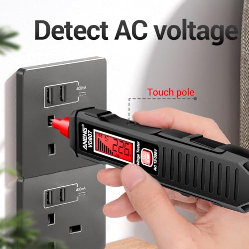 ANENG Non Contact Voltage Tester Pen,AC Voltage,LCD Light Bulb Tester Tools | Electrical Tester with LCD Display,Flashlight,Pocket-Sized Pen Detector, Buzzer Alarm,Wire Breakpoint Finder Black