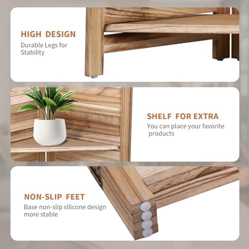 Room Divider 4 Panel Folding Wood 5.6 Ft Tall Privacy Screen Dividers Wall with Three Shelves Portable Partition (Natural) - color: Natural