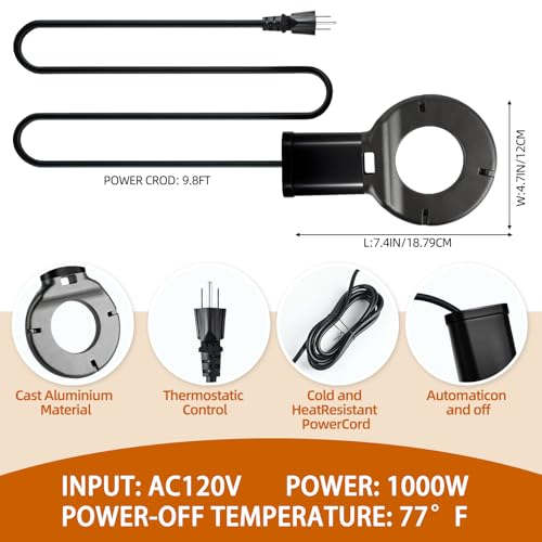 1000W Utility De-Icer, Chicken Water Heater, Submergible Cast Aluminum Thermostatic Control Bird Bath Heater De-icer, for Livestock Poultry Birds, Cows, Horses, Animals Drink Water (Black)