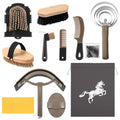 Abbylike 12 Pieces Horse Grooming Kit Racing Festival Tack Room Supplies Horse Brush Sets Equine Care Cleaning Kit Shedding Grooming Massaging Tools(Dark Gray) - color: Dark Gray