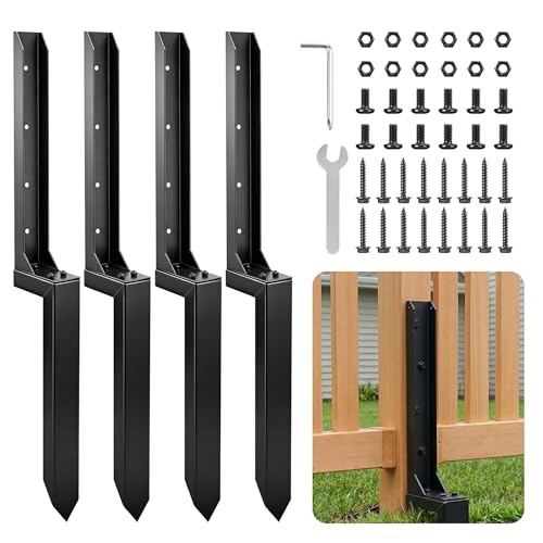 SakerNeo 4 pcs Fence Post Repair Kit Post Base | 4x4 Post Base & 6x6 Post Base Heavy Duty Post Repair Kit with Post Bracket Design, No Dig Screw-Fixed Fence Post Anchor - style: 4 pcs