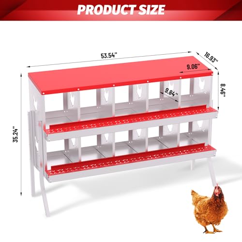 Chicken Nesting Box, 10-Hole Nesting Boxes with Bracket Legs, Removable Tray, Ventilation Holes, Easy Egg Collection & Cleaning, Laying Boxes for Hens, Red - color: Red, size: 53.5"L x 16.9"W x 26.6"H
