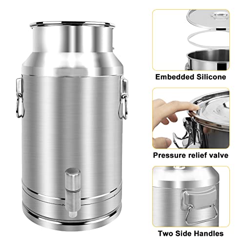 304 Stainless Steel Milk Can，35L Milk Bucket Wine Pail Bucket 9.25 Gallon Milk Can Tote Jug with Sealed Lid Heavy Duty for Milk and Wine Liquid Storage - size: 35L