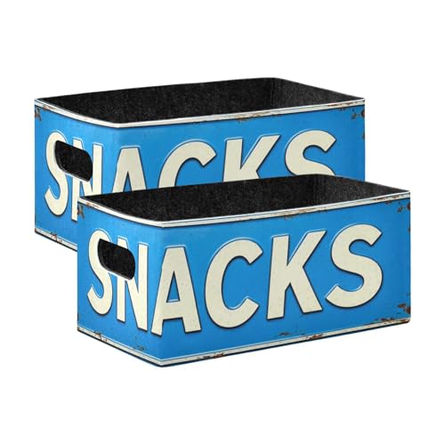 Storage Baskets Felt Foldable Storage Cube Shelf Bins Organizer Box for Kids Toys Office Bedroom Closet Babies Nursery 2-Pack (Snacks Words Blue) - color: Snacks Words Blue