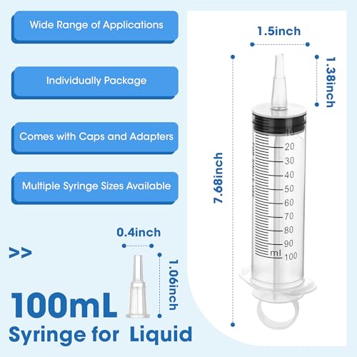 100mL Plastic Syringe for Liquid - 3 Pack Large Syringes with Adapter for Scientific Labs, Feeding, Oil Filling, Individually Wrapped - style: 100mL
