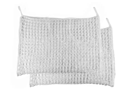 2 Pieces, White, Slow hay net for Horse Hay Feeder mesh hay Bag Goat stall Trailer Horse Feed (35 x 31 inch)