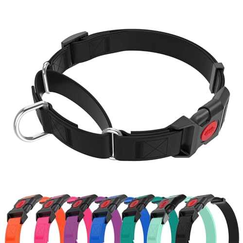 Waterproof Martingale Collar for Dogs,Easy to Clean Dog Collars with Safety Quick Release Buckle,Rubber Collar for Medium Large Dogs Walking Training (Black, M (16.5-20.8inch)) - color: Black, size: M (16.5-20.8inch)