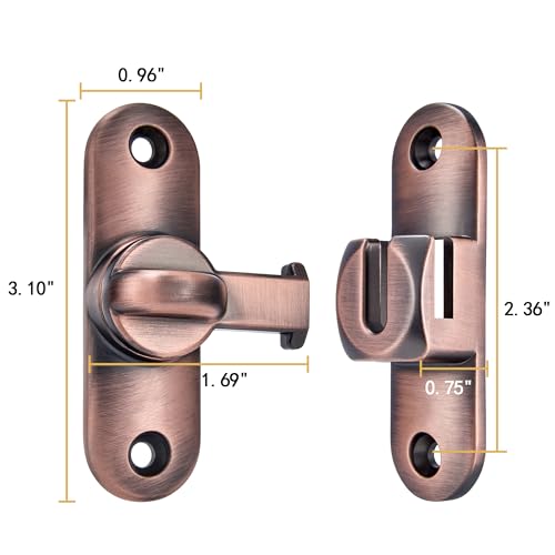 Red Bronze 90/180 Degree Barn Door Latches,Flip Gate Lock | Zinc Alloy Flip Gate Latches,Right Angle Door Lock,for bedroom,garage,sliding door,window,cabinet,drawer,pet enclosures - color: Red Bronze
