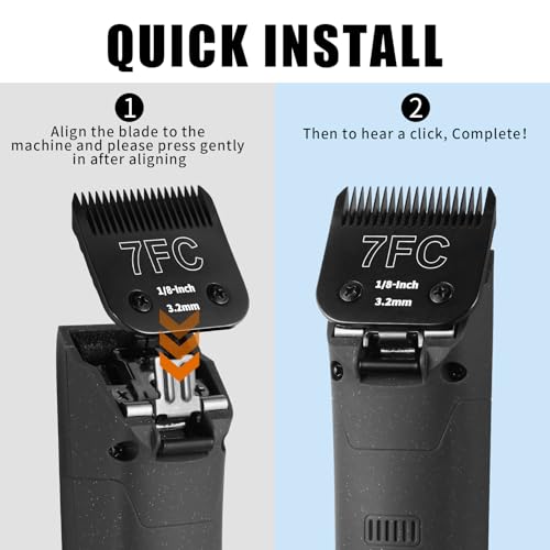 3 Pack 7FC Detachable Dog Grooming Steel Blades,Compatible with Andis,Oster A5,Wahl KM-10 Series,Cut Length 1/8" 3.2MM （Black） - size: 7FC-3.2mm 3 Pack