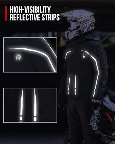 RIDEIRON Motorcycle Rain Gear for Men & Women, Waterproof Rain Suit | 15,000 mm Waterproof Rating, Zippered Leg Openings, Roomy Seat Design, Reflective, Breathable, Fishing, Golf, Hunting - size: 3X-Large