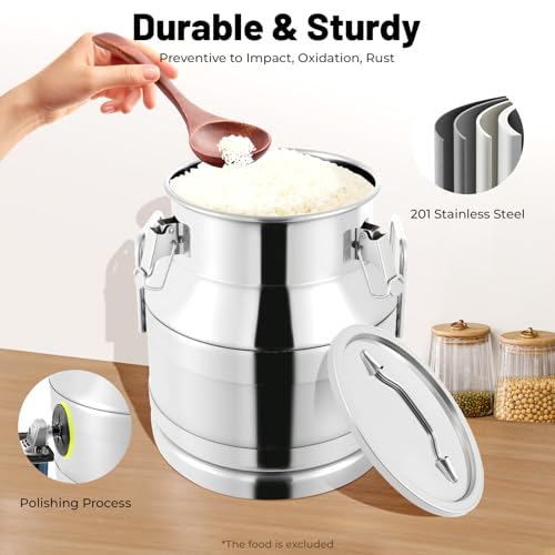 Stainless Steel Milk Can, 20 Liter Seamless Milk Jug Wine Pail Bucket 5.25 Gallon Anti-Leak Liquid Storage Container Milk Pail with Sealed Lid Heavy Duty for Milk and Wine (20L) - size: 20L
