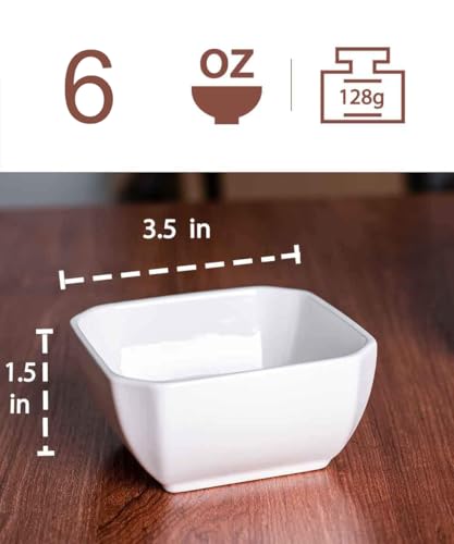 DELLING 6 Oz Porcelain Ramekins Set of 6, Square Souffle Dishes Oven Safe - White Ceramic Creme Brulee Ramekins for Baking, Dishwasher Microwave Freezer Safe Dessert Cups for Pudding Custard - color: White, size: 6oz