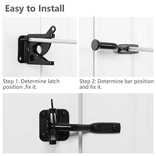 HOME MASTER HARDWARE Self Locking Gate Latch for Fence, 1 Pack, Black | Heavy Duty Wood Door Latch for Outdoor Farm, Garden, Chicken Coop, Yard Pool, Included Screws, Steel