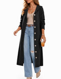 CiCiBird Womens Fall Long Cardigan Sweater Hooded Button Coat | Side Pockets, Loose Midi Length, Cozy Texture, Soft Lightweight Knit, Lounge To Outdoor Wear, Daily Layering, House Coat - color: Black, size: X-Large