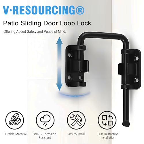 Patio Sliding Door Loop Lock, Thickened Anti-Rust Sliding Gate Latch for Fence,Garden, Bathroom, Outdoor, Garage, Window (Black,2 Pack) - color: Patio Bolt - 2 Pack