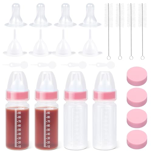 Puppy Kitten Nursing Bottle 3.4oz - Small Animal Feeding Kit with Nipples | Hand Feeding Supplies for Puppies, Kittens, Rabbits, Ferrets & Newborn Pets - color: Transparent