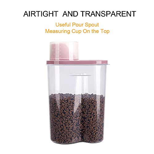 2 Pack 2lb/2.5L Pet Food Storage Container with Measuring Cup, Can Covers and Bowl for Small Dog, Cat, Waterproof-BPA Free - color: Pink 2.5L