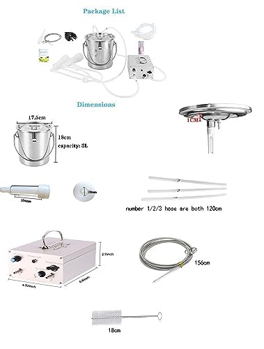 Electric Goat Milking Machine, Portable Auto Goat Milker with 3L Stainless Steel Bucket, Gentle & Efficient for Daily Milking of Goats,Sheep, for Small Farms & Home
