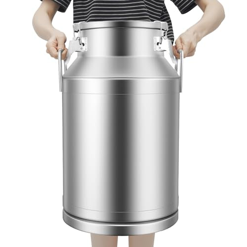 40L/10.56 Gallon Stainless Steel Milk Can - Heavy Duty Milk Jug Bucket with Ergonomic Handle and Tight Lid, SS Liquid Solid Container, Non-Slip Base, Seamless Design, Simply Rinse for Clean - size: 40L/10.56Gallon