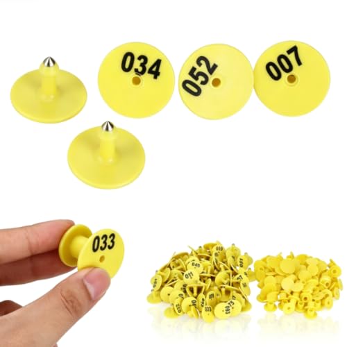 100pcs Cattle Ear Tags, Round 001-100 Number Plastic Livestock Ear Tag Animal Identification Ear Tags Animal Tag for Cows Sheep Pig Ear Tag
