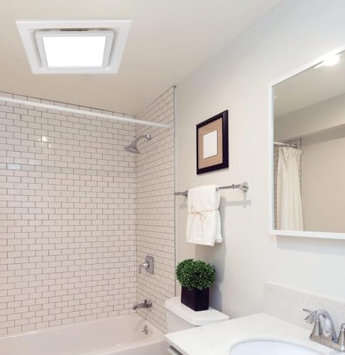 Nalle Ventilation Fans Bathroom Exhaust Fan with Light 9.6 inch Panel 6000K 12W Square LED 112 CFM 1.0 Sones 4 Inch Duct 110V Quiet Ceiling Mount Exhaust Fan for Shower,Bathroom,Office,Home (FFL-200)