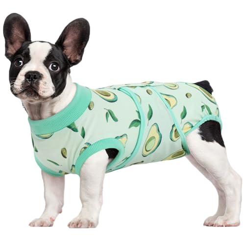 Kuoser Recovery Suit for Dogs Cats, Soft Dog Surgery Suit Female Male Spay | Professional Dog Onesie for Surgery, Substitute E-Collar & Cone, Prevent Licking Dog surgical suit Pet Neuter Suit - color: Avocado, size: X-small (Back:8.3-11.4'', Weight:4-7 Lb
