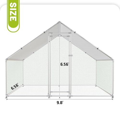 HEYTOWN Large Metal Chicken Coop Chicken Pen with Water-Resident and Anti-UV Cover Walk-in Poultry Cage Chicken Runs for Yard with Cover Duck Rabbit Dog House Outdoor - size: 6.5"L x 9.8"W x 6.5"H