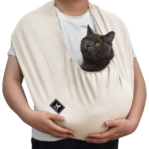 Plus Size Cat Sling, Polar Fleece Carrier for Large Cats, Size L | Extra Roomy Hands-Free Pet Pouch for Indoor Home Use, Metal-Free Cozy Wearable Carrier for Large Cats and Owners, Apricot - color: Apricot, size: Large (Plus)