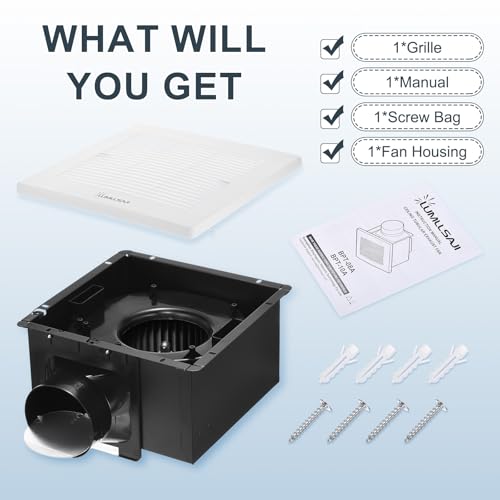 Bathroom Exhaust Fan, 120CFM Bathroom Fan Ceiling Mounted 8"x8" | Ventilation Fan Large Air-flow Capacity Bathroom Fan, 4 Inch Duct, No Attic Access Needed - size: 10"