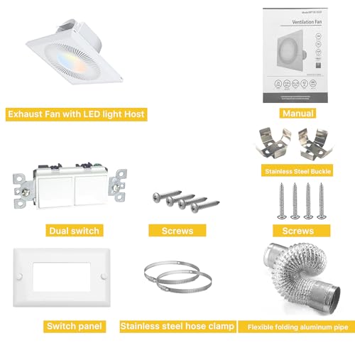 Bathroom Exhaust Fan with Light 165CFM Quiet 1.2 Sones | Ventilation Fan with 3CCT 1400lm LED Light Ceiling Cutout 9.84"x9.84" including Expandable Kit for Bathroom Laundry - color: 4000k Frosted White