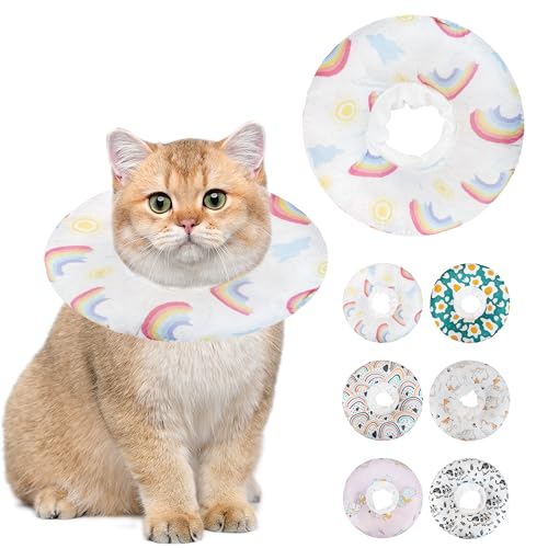 Soft Cat Cone Collar, Cute Cats Recovery Collar Suitable for Cats | Cat cone for Small, Medium, Large cat,Elizabethan Neck Collar for Cats After Surgery (Rainbow, Medium) - color: Rainbow, size: Medium