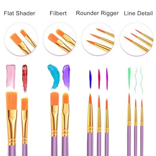 ESRICH 60PCS Paint Brushes, Paint Brush for Acrylic Painting | Artist Paintbrushes for Oil Watercolor, Body Face Rock Canvas, Small Paint Brushes for Kids,Purple - color: Purple, size: 60