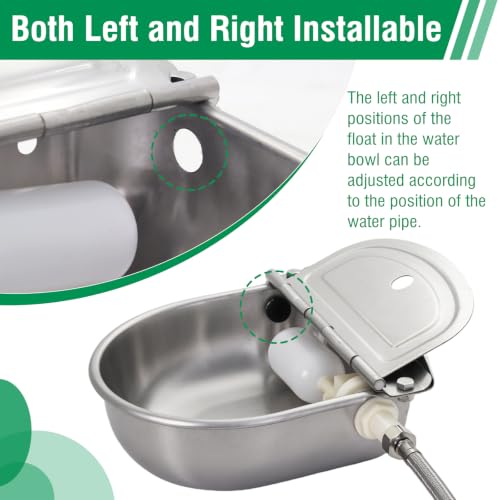 Stainless Steel Automatic Livestock Waterer with Float Valve & Water Hose | Self Filling Automatic Animal Drinking Water Bowl, Wall Mounted for Dogs,Horse,Calf,Chicken,Goat Livestock Animal Drinking