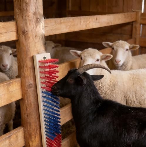 4 PCS 40cm Livestock Scratching Brushes, Goat Brush for Grooming & Massage, Goat Toys, Pre-Drilled Holes & Wood Wax Oil Finish, Essential Goat Supplies for Horse, Sheep, Cow, Pig