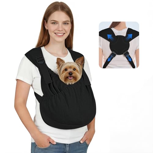 Supet Dog Sling Carrier for Pets, Adjustable Hands Free Front Chest Pouch | Reduces Back & Neck Pain Anti-Anxiety Backpack, 62% Cotton Blend Soft Bag, Fit Dogs, Cats, Puppy (Black Plus 11-18Lbs) - color: Black, size: Plus ( 11 - 18Lbs )