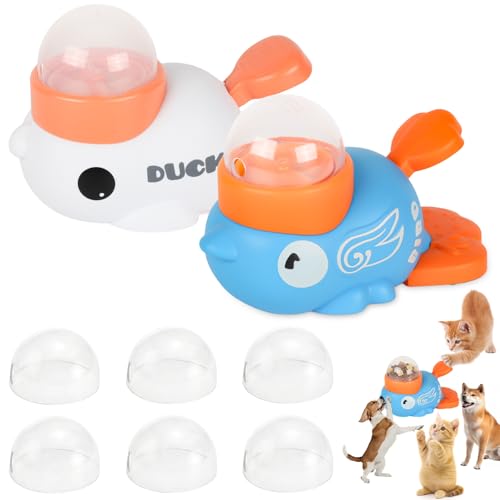 Anxuyixin2-in-1 Duck Shaped Interactive pet Puzzle Toy, Slow Food Dispenser (White Duck and Blue Bird Shaped with Buttons), cat and Dog Snack Dispenser Feeding Toy - color: white and blue