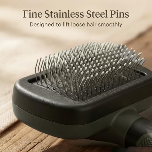FIELD & FUR Self-Cleaning Slicker Brush for Dogs & Cats, Pin Brush for Goldendoodles, Labradoodles, Poodles, Puppies & Long-Haired Coats - Skin-Friendly Stainless Steel Pins for Shedding & Dematting