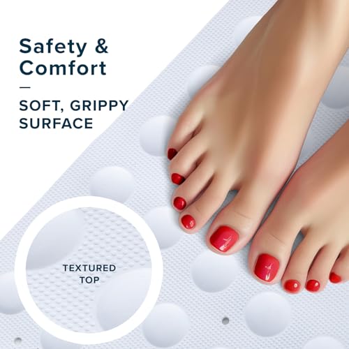 SlipX Solutions 21"x21" Mildew Resistant Non Slip Shower Stall Mat, White | Soft Durable Rubber Underfoot, Anti Mold, 140 Power Grip Suction Cups, Center Drain Hole - color: White