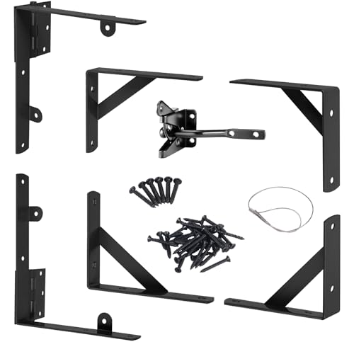 Gate Hardware Kit for Wood Fence, Corner Brace Bracket, Anti Sag Frame Hardware With Latch and Hinges for Wooden Fence Driveway, Black, MKZJ1115 - size: Single Door Set