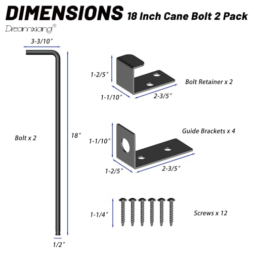 18" Heavy Duty Cane Bolt Gate Drop Rod Extra Thick Hardware Ground Latch | for Wood PVC Vinyl Metal Fences Gates, Double Doors, Black Solid Steel-2 Pack - color: 18 Inch