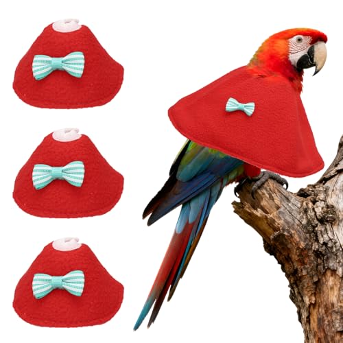 Bird Collars, Bird Cone Collar Protective Recovery Cones, Soft Adjustable Anti-Bite Feather Neck Protector (Red, XS, 3 Pcs), Intended for Budgie/Cockatiel/Lovebirds - color: Red, size: XS