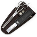 Jeffers Grooming Trim Kit 3 Piece Set - Stainless Steel Thinning Shears & Stripping Comb, Durable Leather Case With Belt Loop Flap, Portable Tools for Groomers, Farm Use or Routine Livestock