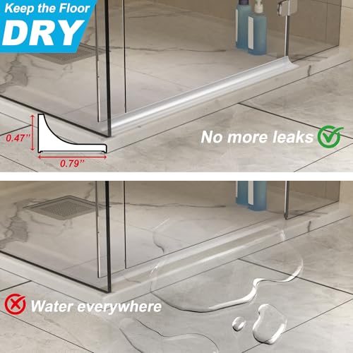 39Inch Shower Threshold Water Dam, Self-Adhesive Silicone Shower Barrier Water Stopper Shower Door Bottom Seal Strip Shower Splash Guard for Bathroom Kitchen Bathtub - color: Transparent, style: 39 inch
