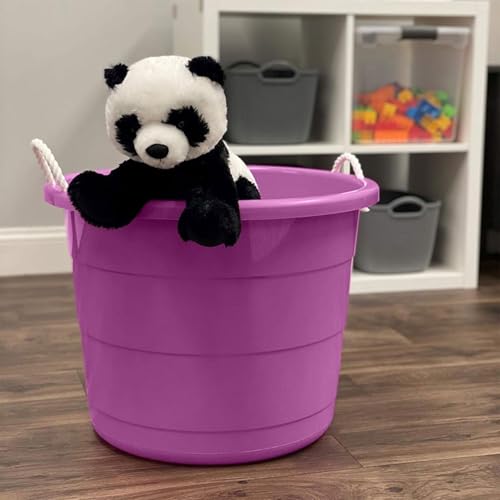 HOMZ Utility Tub, Storage Bucket with Rope Handles, 18 Gal, Purple, 2 Pack | Portable Plastic Container, Indoor and Outdoor Bucket for Kitchen, Laundry, Garden, Bathroom, and Garage Organization - color: Purple